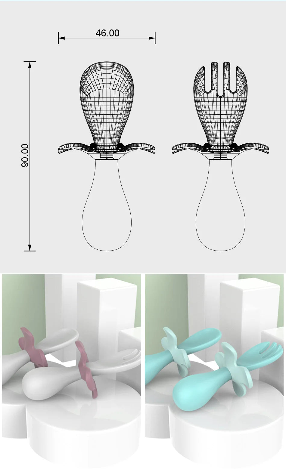 2pcs/set Food Grade Silicone Mini Fork Spoon For Baby petal  Print Utensils Set Feeding Spoon Learn To Eat Children's Tableware