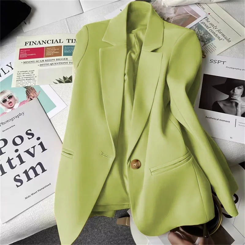 Office Lady Elegant Single Button Blazer Women New Autumn Long Sleeve Slim Jackets Casual Chic Tops Coats Outerwears Female