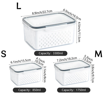 Refrigerator Storage Box Fresh Keeping Vegetable Fruit Plastic Sealed Boxes Drain Basket Fridge Kitchen Food Storage Container