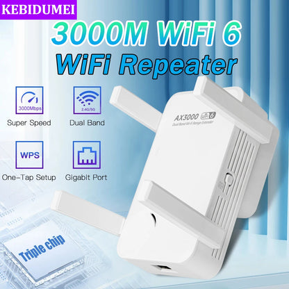 3000Mbps WiFi Repeater Dual Band 2.4Ghz 5GHz Wireless WiFi Extender WiFi 6 Amplifier Range Extender Wi-Fi Booster Range Signal