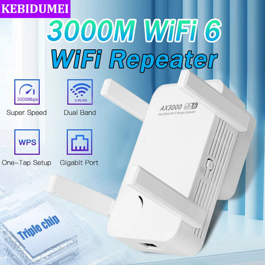 3000Mbps WiFi Repeater Dual Band 2.4Ghz 5GHz Wireless WiFi Extender WiFi 6 Amplifier Range Extender Wi-Fi Booster Range Signal