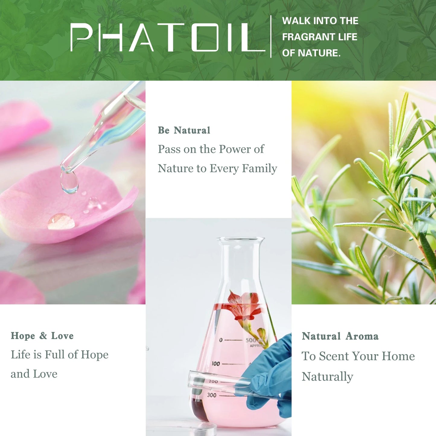 PHATOIL Natural Plant Essential Oil 10ml Eucalyptus Rose Lemon Bergamot Vanilla Peppermint 1PCS Aroma Essential Oil For Diffuser
