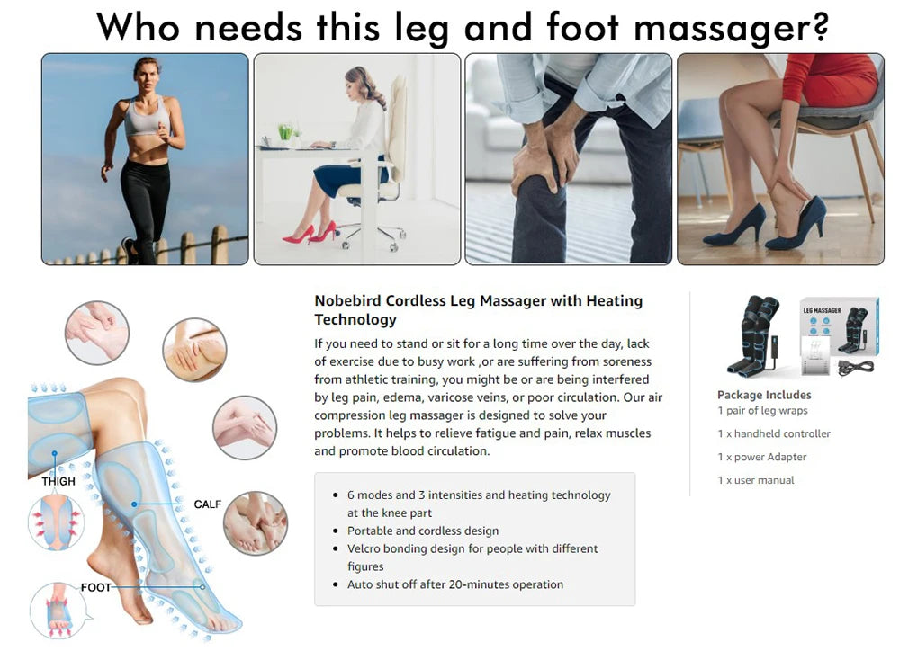 Leg Muscle Relaxer 6 modes Air Compression Recovery Boot Lymph Release Relieve Foot Fatigue Heating Leg Massager for Athletes