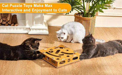 Interactive Cat Toy Puzzle Box Wooden Treat Maze Play For Toy Box Fun Interactive Cat Toy Hide and Seek Cat Agility Toys