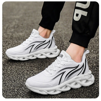 Stylish Running Shoes Men's Flame Printed Sneakers Knitted Sneakers Blade Cushioned Jogging Sneakers Lightweight Tenis Masculino