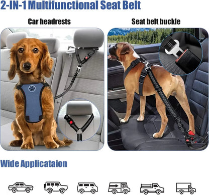 2-in-1 Dog Car Seatbelt Headrest Restraint Adjustable Reflective Pet Safety Seat Belt Clip Buckle Tether Large Medium Small Dogs