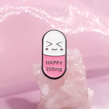 Happy Capsule Pill Enamel Pin Vitamin Sea Pharmacy School Survivor Pharmacist Brooch Badge Jewelry Gift For Medical Student