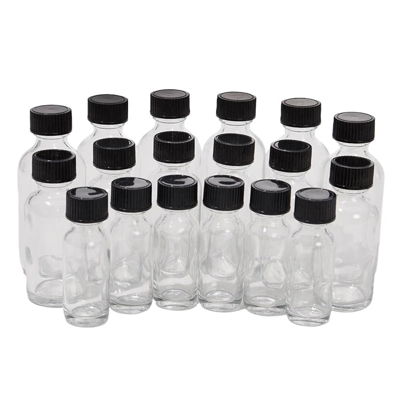 6 Pcs Small Clear Glass Bottles With Lids Glass Containers Round Bottles For Juice, Oils, Ginger Shots, Whiskey, Liquids