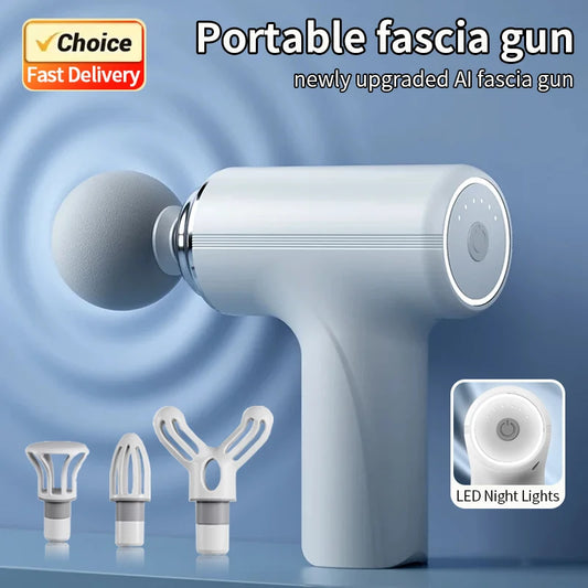 Portable AI Fascial Massage Gun Electric Percussion Massager Body Relaxation With  LED Night Light 4 Replaceable Massage Head
