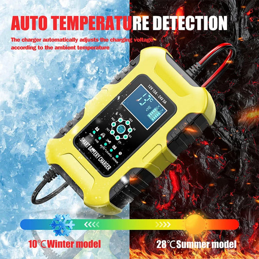 Car Battery Chargers 12V/10A 24V/5A Full Automatic AGM Wet Smart Battery Chargers Maintainer Portable Battery Chargers
