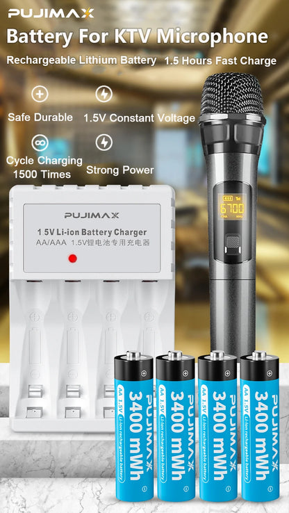 4 Slots 1.5V Rechargeable Lithium Battery Charger For AA Lithium Battery Large Capacity Rechargeable Li-ion Battery With Cable