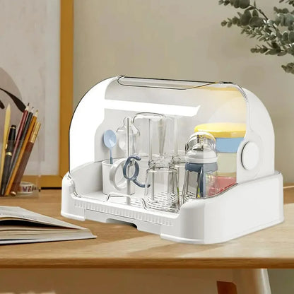 Portable Baby Bottle Drying Rack & Organizer - Dustproof Storage Container with Removable Drip Tray, Hygienic Feeding Accessorie