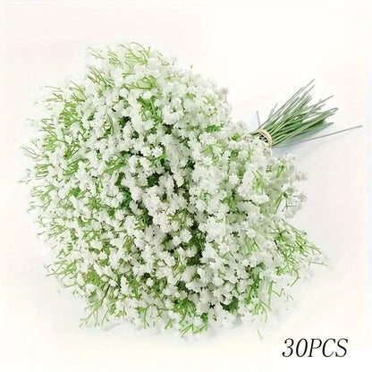 30Pcs Artificial Fake Babys Breath Bridal Flowers Bouquet Plastic Gypsophila for Wedding Reception Centerpieces Home Party Decor