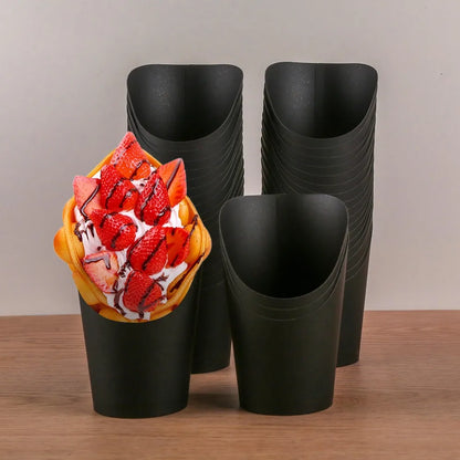 50pcs Popcorn Boxes Disposable Kraft Paper Slant Cup Water Proof Thickened French Fries Cup Oil-proof Snack Cups Sundae