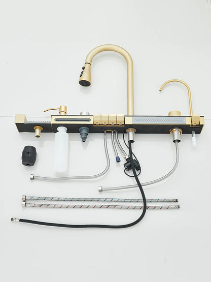 304 Stainless Steel Waterfall Kitchen Sink Large Single Slot Integrated Digital Display Faucet Set Soap Dispenser Cup Washer