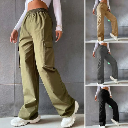 Women Cargo Pants Stylish Women's Cargo Pants Trendy Wide Leg Trousers with Elastic Waist Pockets Casual Korean for Spring