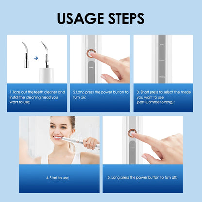 Electric Ultrasonic Vibration Teeth Cleaner with LED Light Teeth Scaler Tartar for Calculus Plaque Remover Rechargeable Home Use