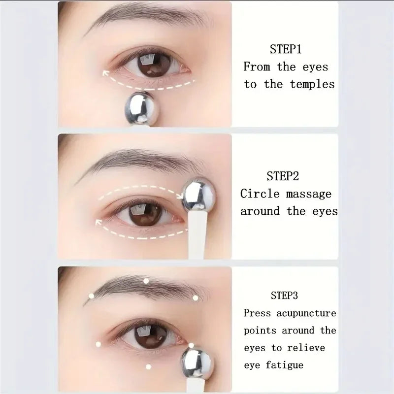 Stainless Steel Eye Cream Applicator with Roller Ball, Dual-Ended Massage & Application Tool, Facial Face Skin Care Tool