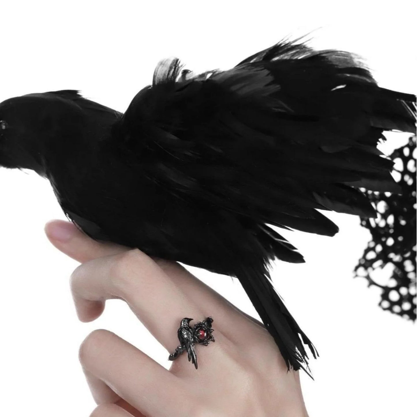 Black Raven Ring - Gothic Horror Handmade Artisan Rings, Promise Cubic Zirconia Jewelry Gift for Women