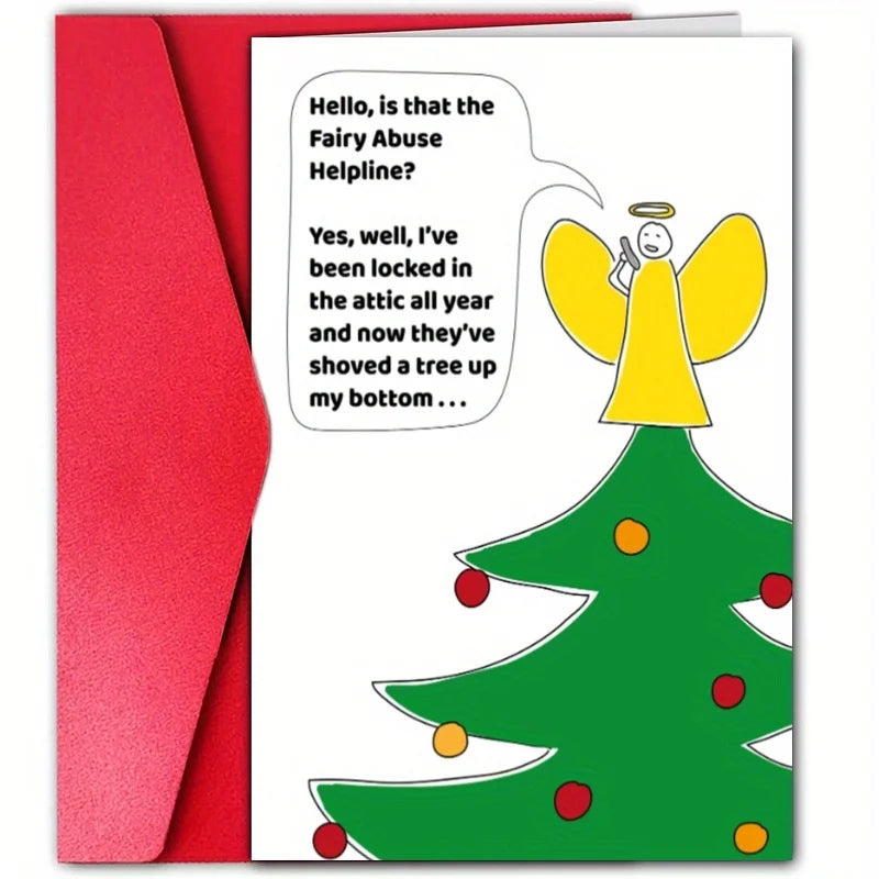 1pc, Christmas time card, Merry Christmas card, December Christmas fairy card, funny Christmas card, cute Christmas tree card