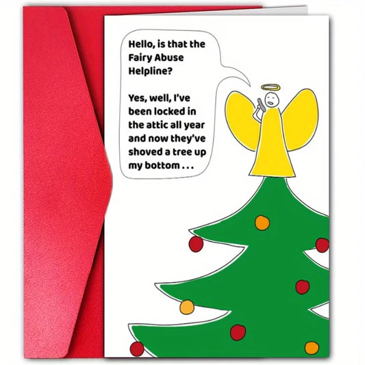 1pc, Christmas time card, Merry Christmas card, December Christmas fairy card, funny Christmas card, cute Christmas tree card