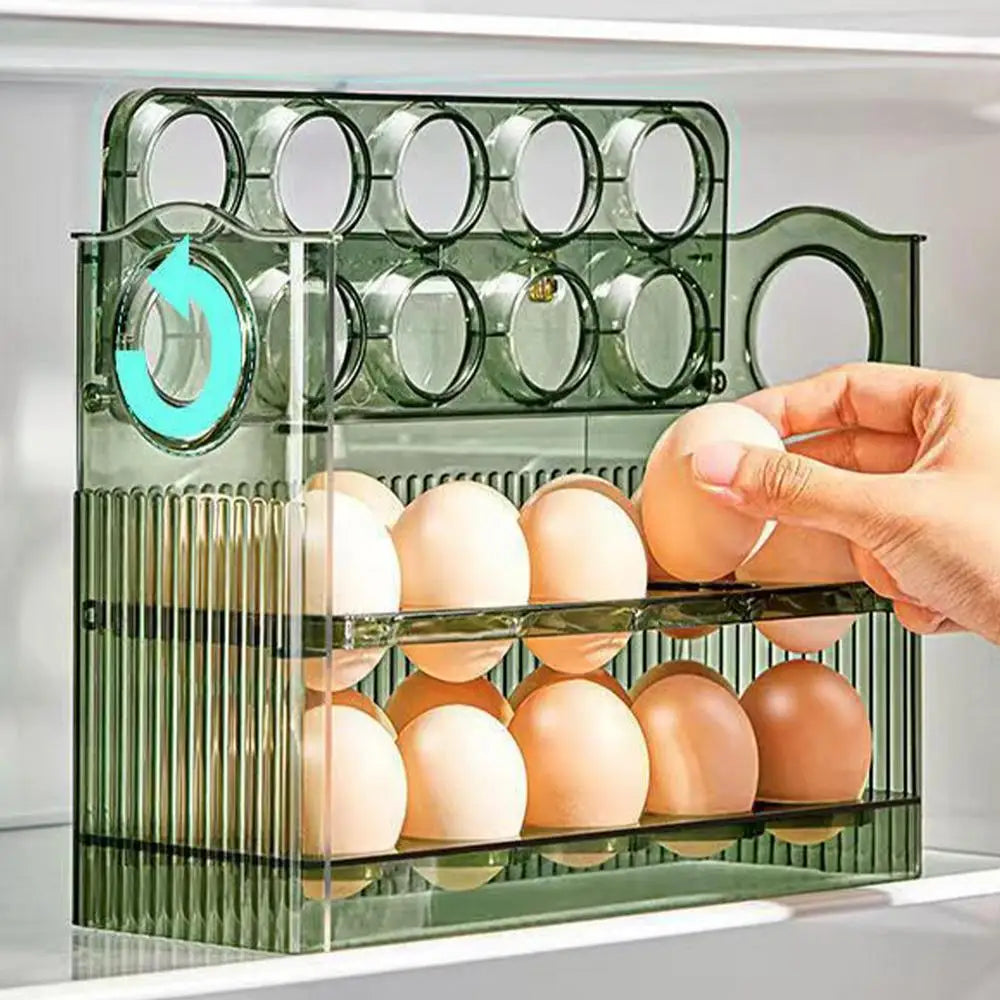 Egg Holder for Fridge 3-Tier Egg Organizer for Fridge With Time Scale Large Capacity Reversible Egg Rack Space-Saving Egg Keeper