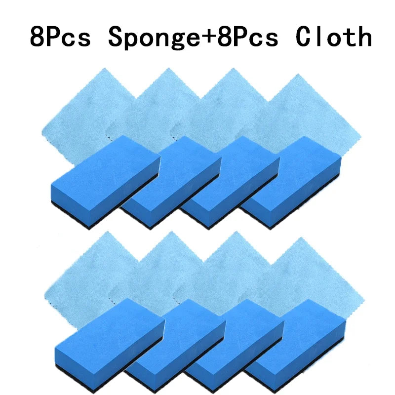 Car Ceramic Coating Sponge Applicator Glass Nano Wax Coat Sponges Blue Square Sponge and Cloth Car Cleaning Brush