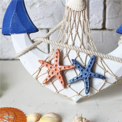 13"Nautical Wood Anchor Wall Art Decor Door Hanging Ornament Beach Theme Home Decoration Nautical Beach Wooden Anchor with Rope