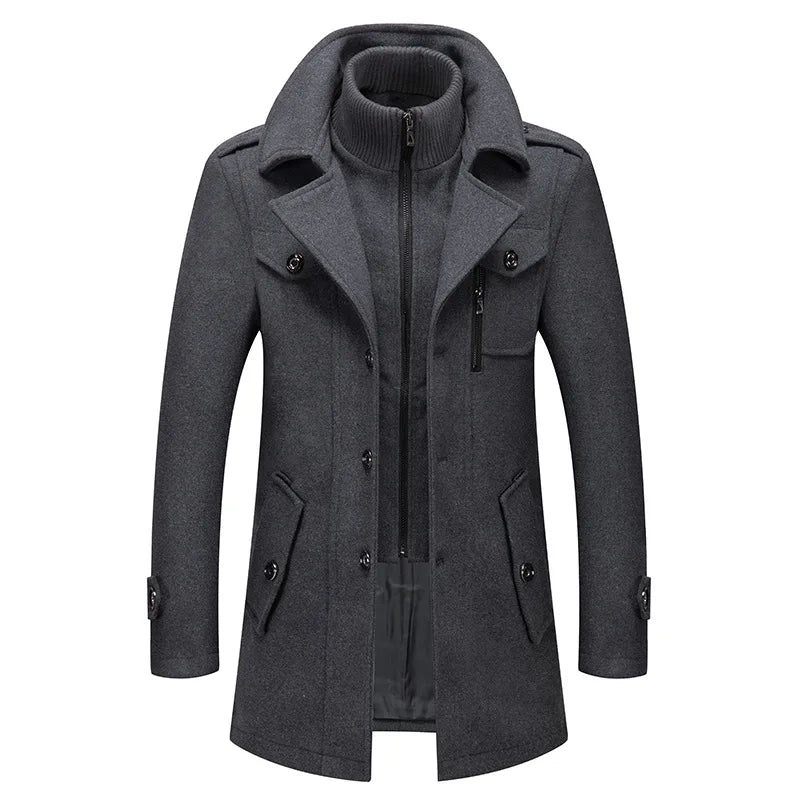 Woolen Overcoat 4XL Autumn Winter Mens Wool Trench Coats Fashion Middle Long Jacket Male Double Collar Zipper Coat Windbreak