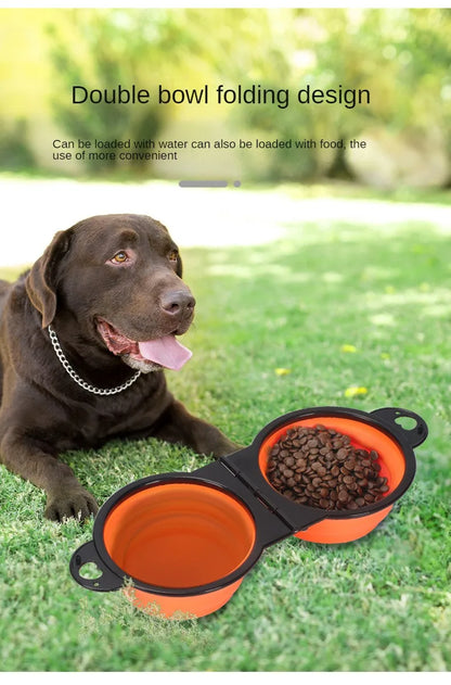 2 in 1 Collapsible Double Feeding Bowl Mini Folding Water Bowl for Dogs and Cats Open Portable Travel Set  Dog Accessories