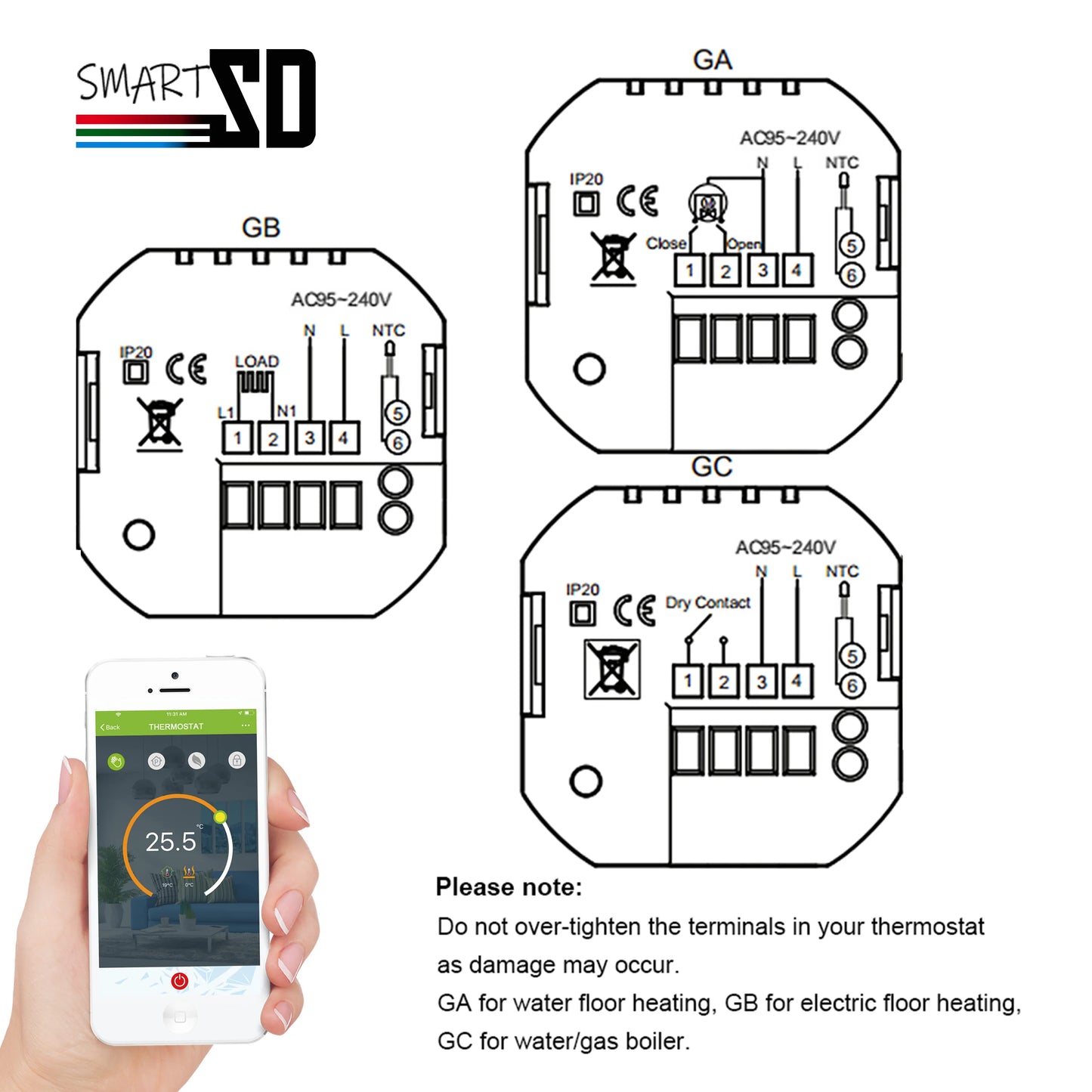 SDITERSTM Smart Thermostat for HVAC&Electric Heating,Valve/Boiler Control,Zigbee/Modbus/WiFi,Smart Home/Industrial Use 24V 220V