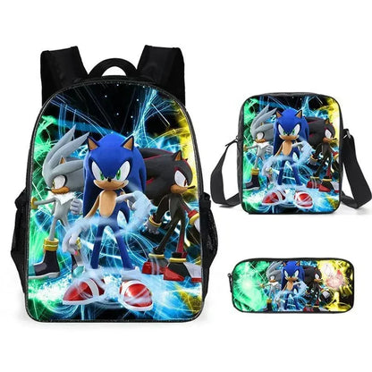 HOT 3PC-SET Sonic Backpack Primary and Secondary School School Bags  Anime Cartoon School Bags Best Gifts for Kids Mochila
