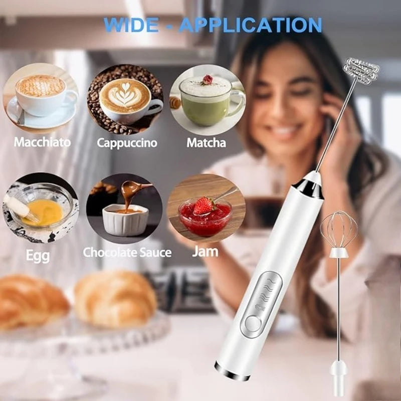 1pcs Coffee Milk Frother Blender 3 Speeds Adjustable Handheld Milk Frother Stainless Steel Electric Milk Frother USB Recharge