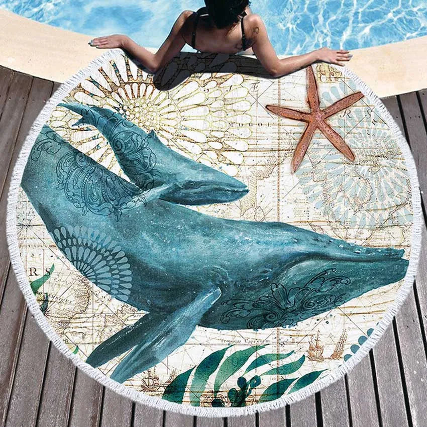 Sea Turtle Round Beach Towel Undersea World Thick Shower Bath Towels Microfiber Summer Swim Circle Yoga Mat With Tassels