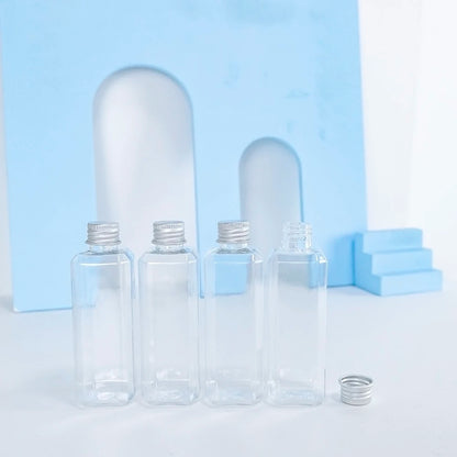 100ml Rectangle Bottles Travel Kit Refillable PET Plastic Square Portable Jar With Aluminium Screw Cap Leakage Proof Healthy