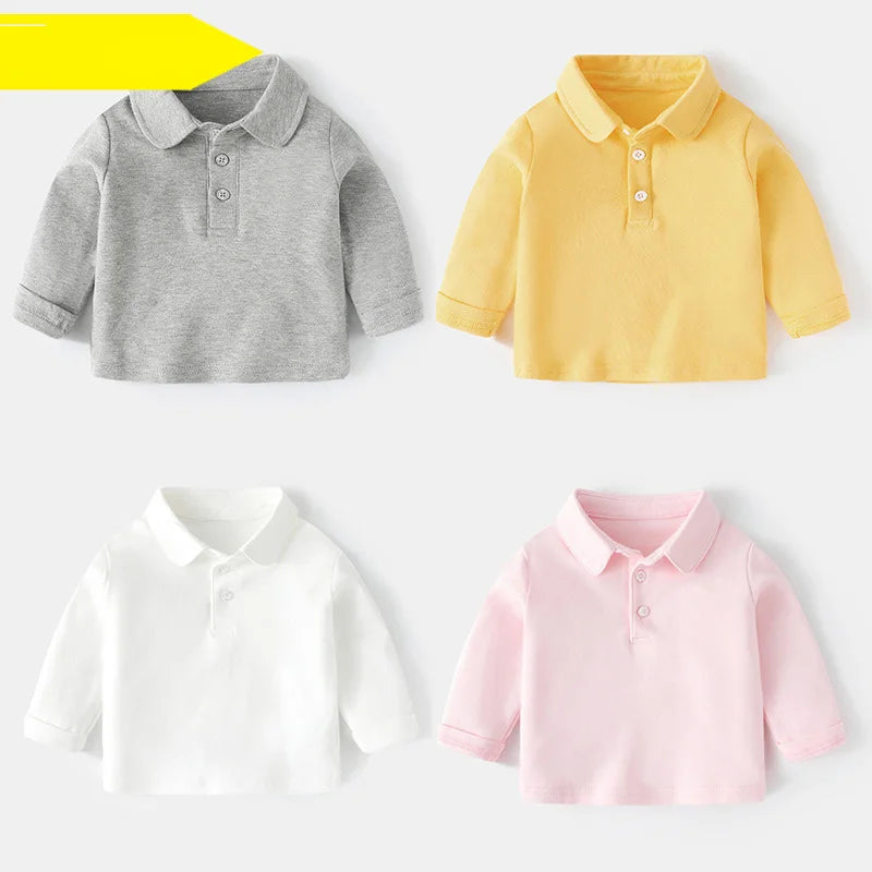 Ins Infant Babys Boys Polo Shirts Autumn Solid Long Sleeve Little Boy Sundershirt Casual Turn Down Collar Toddler Kids Boys Tops