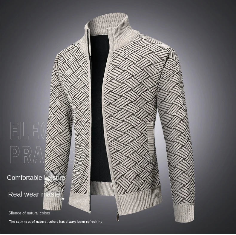 Top Quality Thick Velvet Zip Up New Brand Fashion Knit Cardigan Korean Sweater Casual Japanese Coats Jacket Mens Clothes 2025