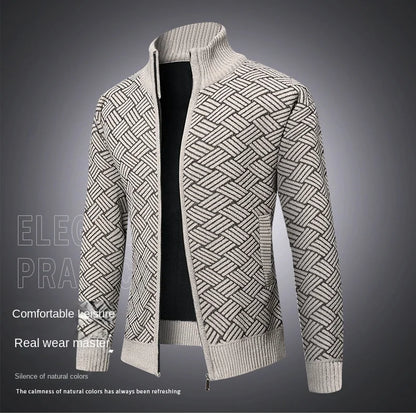 Top Quality Thick Velvet Zip Up New Brand Fashion Knit Cardigan Korean Sweater Casual Japanese Coats Jacket Mens Clothes 2025