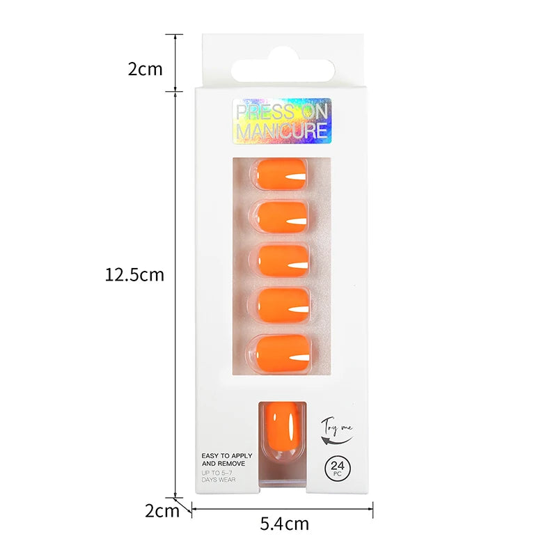 Short Full Press on Nails 24 Pcs False Nails Set Stick on Nails High Quality Reusable Fake Nails Solid Color Design Nail Art