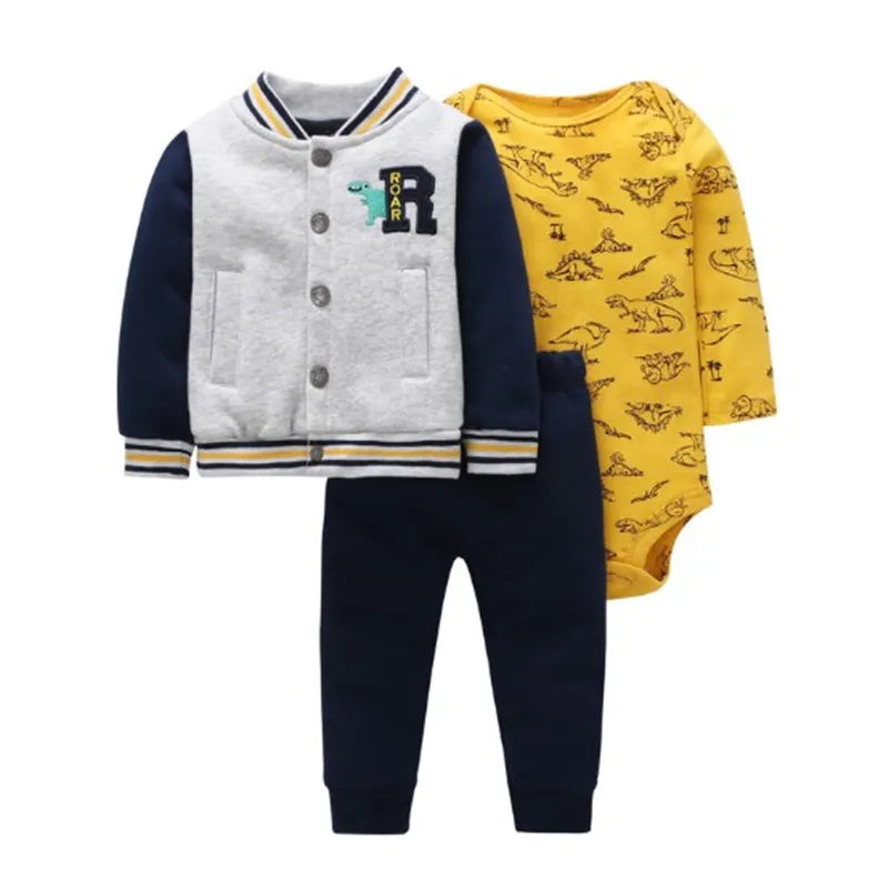 Babys 3pcs/sets Boys Casual Jacket Cotton Coat Girls Bodysuits Sports Trousers Long Pants