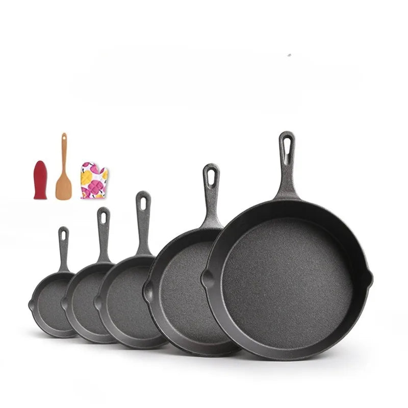 Cast Iron Pan Uncoated Frying Pan Small Frying Egg Pan Household Pan Kitchenware Set Oil Splashing Pan Cast Iron Cookware Frying