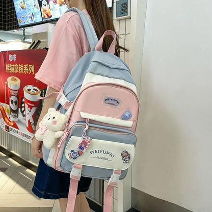 Portable Ins Students School Bags Large Capacity Bear High School Backpacks Multi Pockets Cartoon Teenage Shoulder Bags Girl