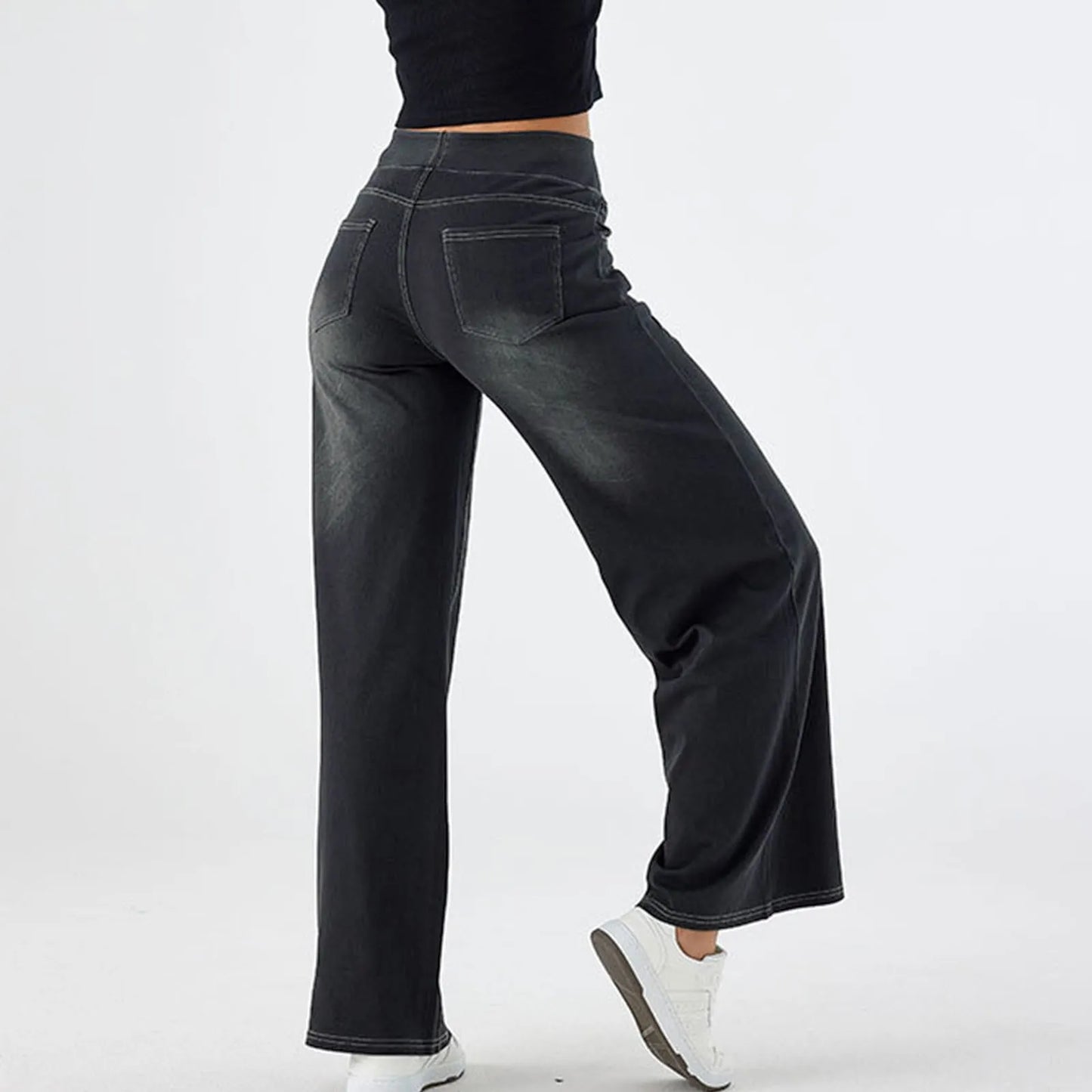 Fashion Baggy Jeans For Women Bleached Vintage High Waist Wide Leg Denim Pants With Pockets Boyfriend Stretchy Palazzo Pants