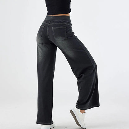 Fashion Baggy Jeans For Women Bleached Vintage High Waist Wide Leg Denim Pants With Pockets Boyfriend Stretchy Palazzo Pants