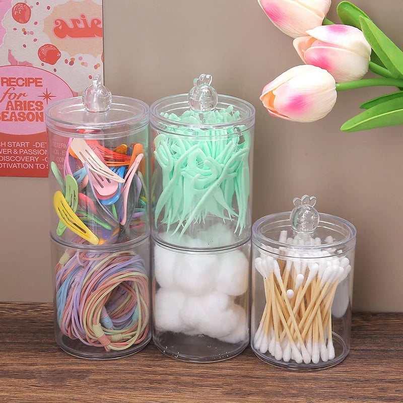 Cotton Swab Storage Box Makeup Jewelry Organizer Round Transparent Jar Bathroom Cosmetic Home Organization