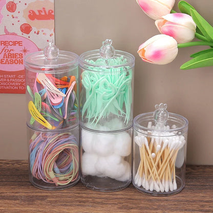 Cotton Swab Storage Box Makeup Jewelry Organizer Round Transparent Jar Bathroom Cosmetic Home Organization