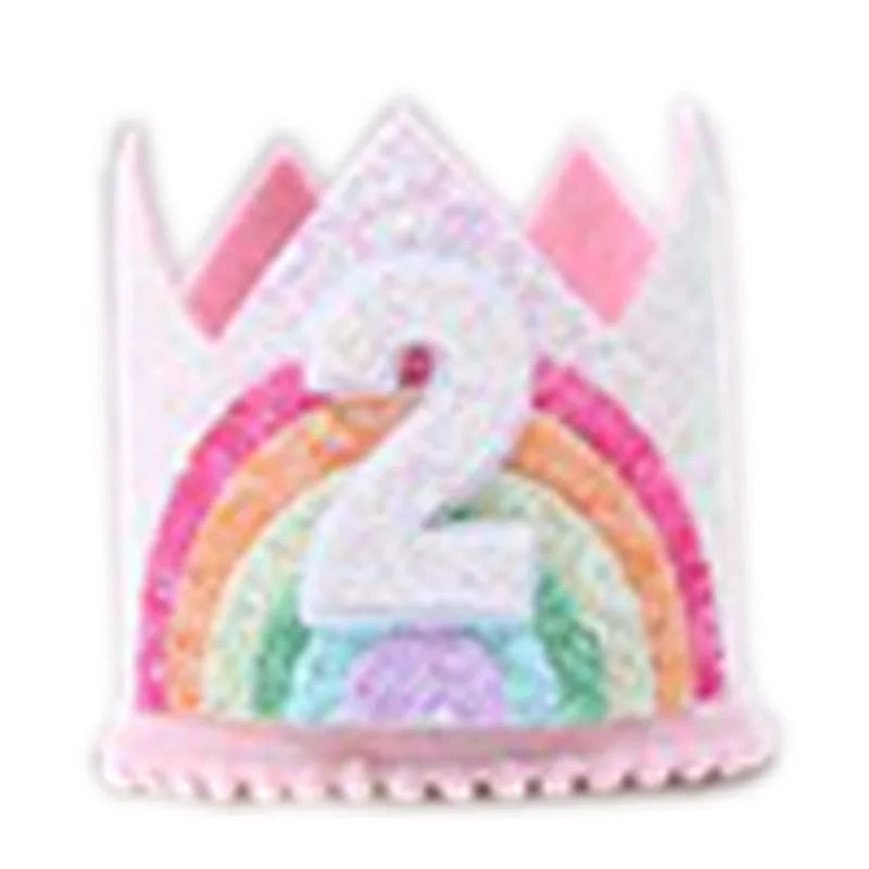 Felt Rainbow Theme Birthday Party Crown 1st 2nd 3rd Happy Birthday Party Decor Kids Baby Shower Party Number Hat Unicorn Party