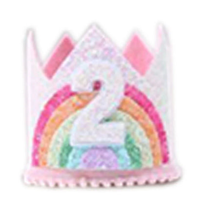 Felt Rainbow Theme Birthday Party Crown 1st 2nd 3rd Happy Birthday Party Decor Kids Baby Shower Party Number Hat Unicorn Party