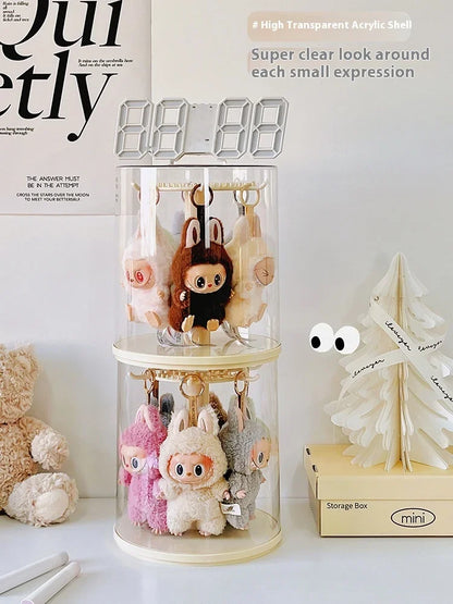 Labubu pendant display box, rotatable transparent Labubu doll, handmade blind box, storage display stand, decorative ornaments,