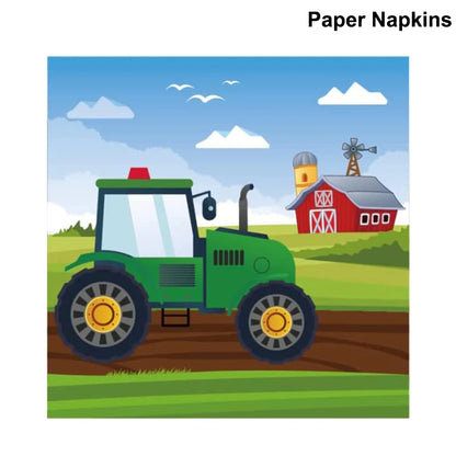 Green Farm Tractor Tableware Napkins Tablecloth Farm Tractor Theme Birthday Decor Birthday Banner Balloon Caketopper